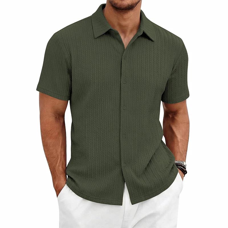 Men's Casual Shirts Textured Short Sleeve Button Down Shirt Summer Loose Fit Knit Tops for Men