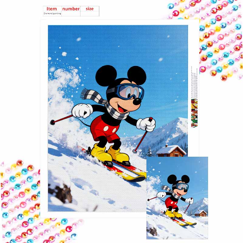Disney diamond painting kit handmade diy5D home decoration gift unique idea Mickey skiing fun winter scene masterpiece craft project