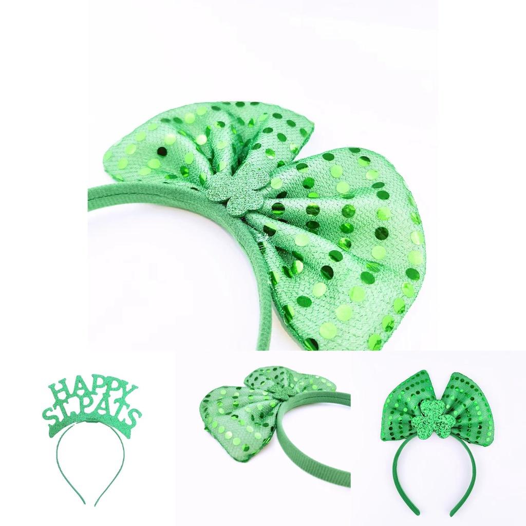 St. Patricks Day Hair Band Bow Tie Shamrock Green Irish Headband Girl Party Gift