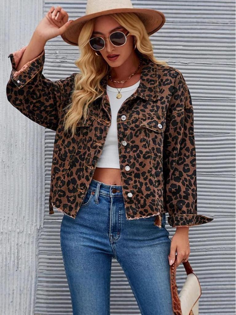 2025 Herbst/Winter Jeansjacke mit Leopardenmuster - Modische, lässige Damen-Oberbekleidung