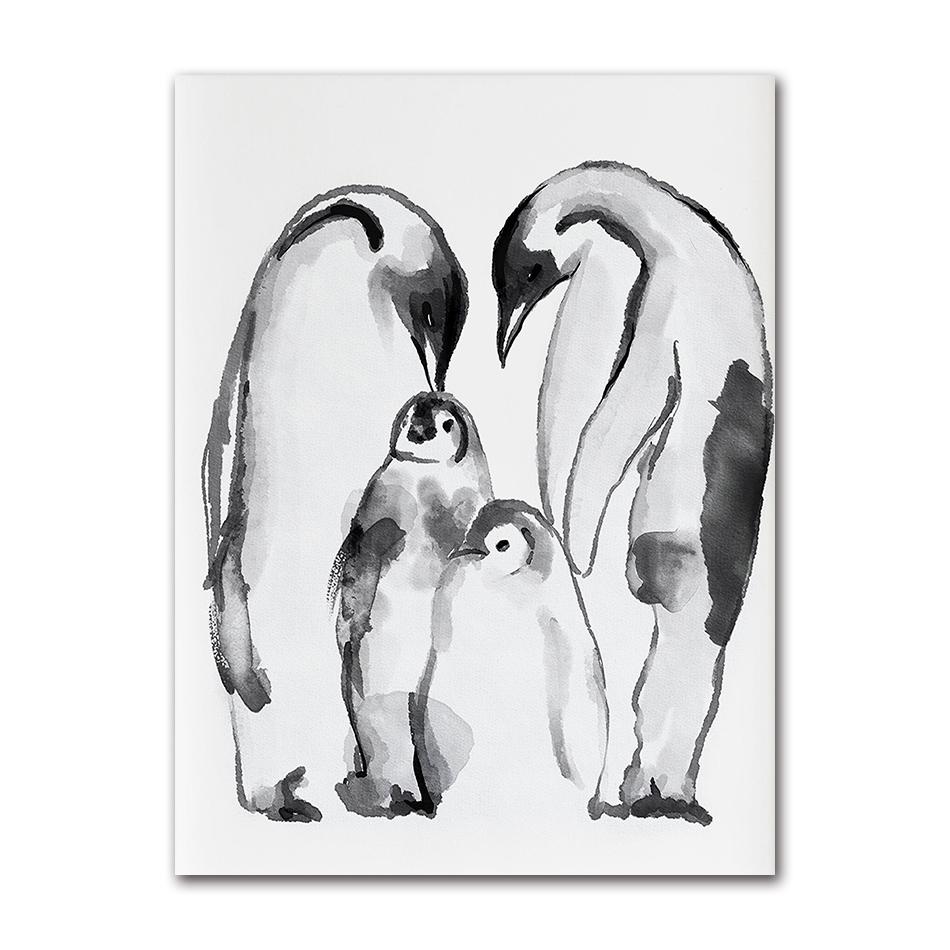 Watercolor Cute Penguin Family Poster Baby Animal Canvas Painting Print Wall Art Picture Nursery Baby Room Home Decor Mural