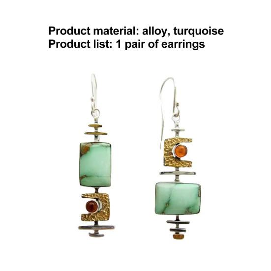 1 Pair Women Hook Earrings Turquoise Collection Decorative Sturdy Anti-rust Vintage Style