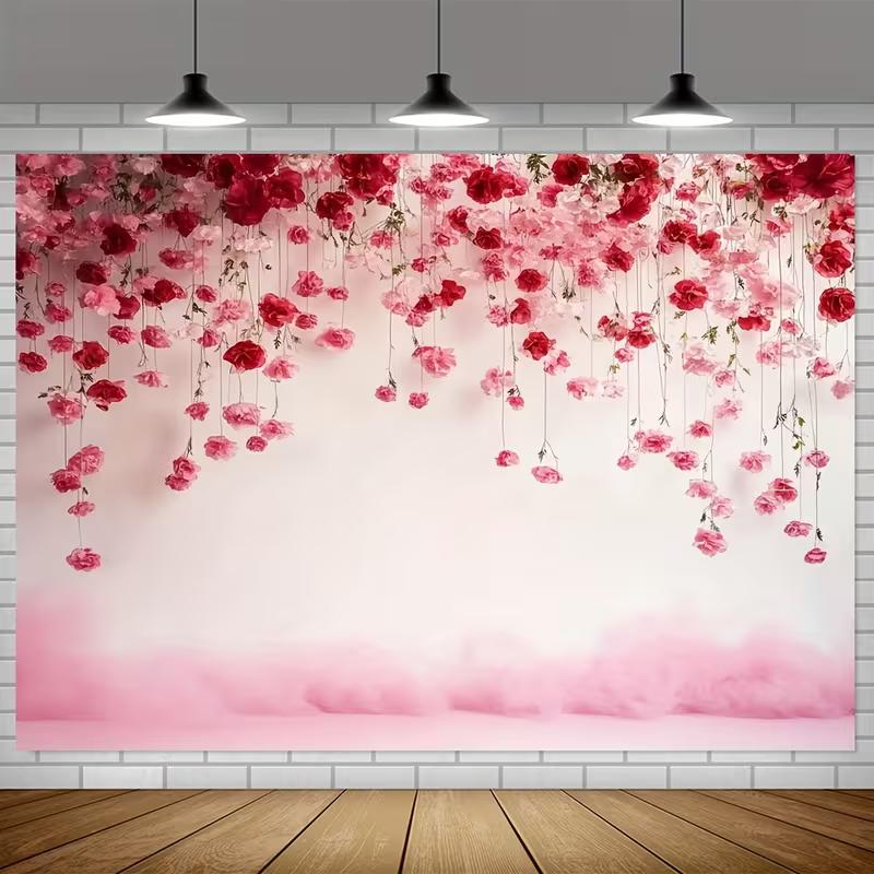 2D Hanging Pink and Red Rose Floral Backdrop Photography Banner