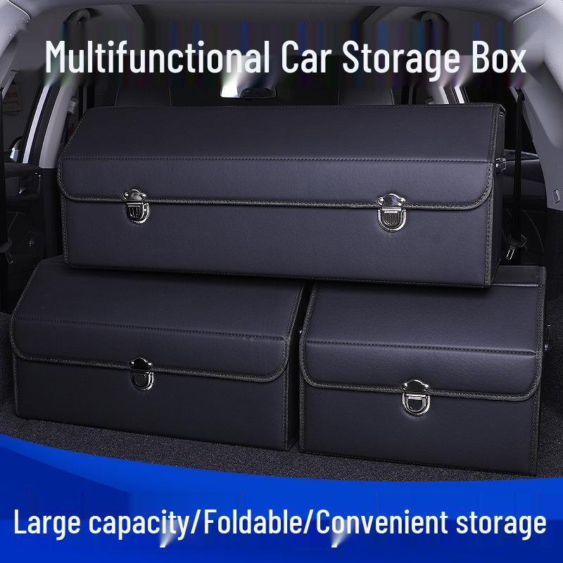 Car Leather Interior Organizer: Large Capacity Folding Trunk Storage Box