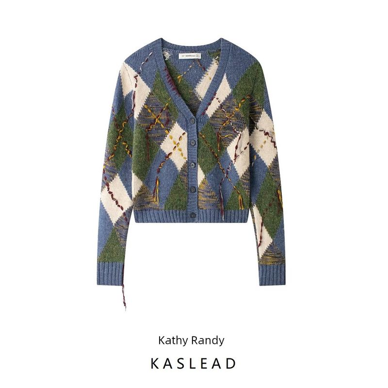 Kaslead New Arrival Women's Clothing Fashion Style Fashion Minimalist Diamond Pattern Knitting Outwear 0021124