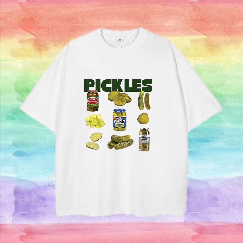 2025 Summer New DIY Cucumber Print Pattern Unisex Hip-hop High Street Loose Casual Round Neck Short Sleeved Wholesale T-shirt