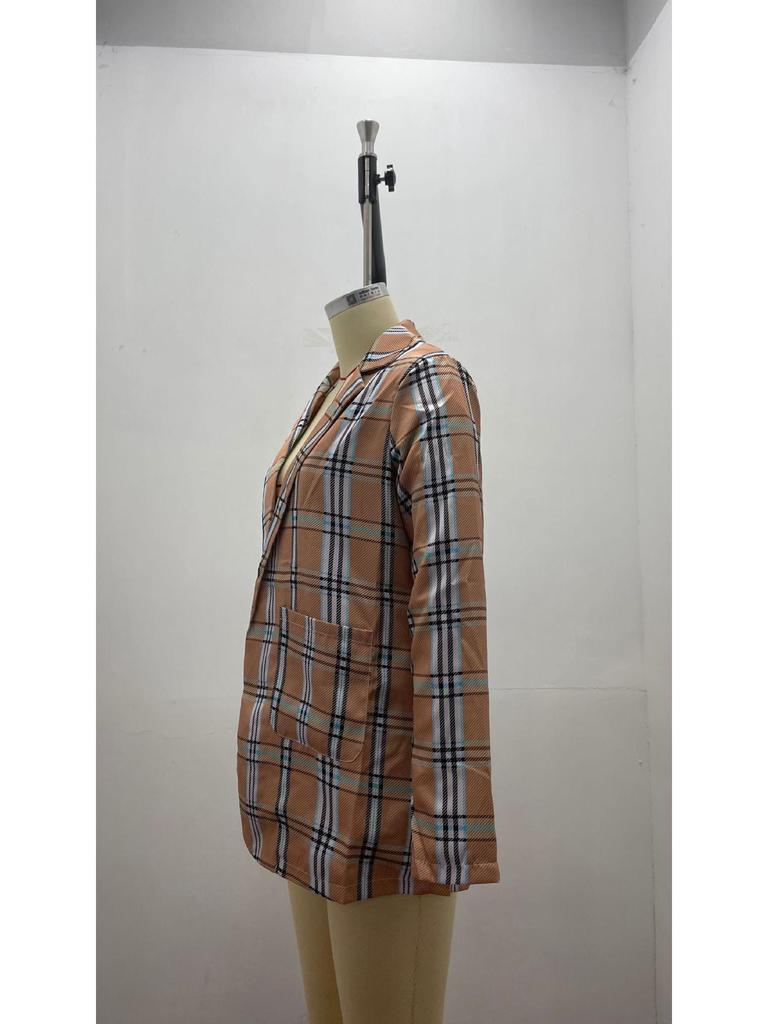 Europejski & Amerykański Kraciasty Sweter Marynarkowy z Klapami Slim Fit dla Kobiet - Moda Wiosna/Jesień 2025