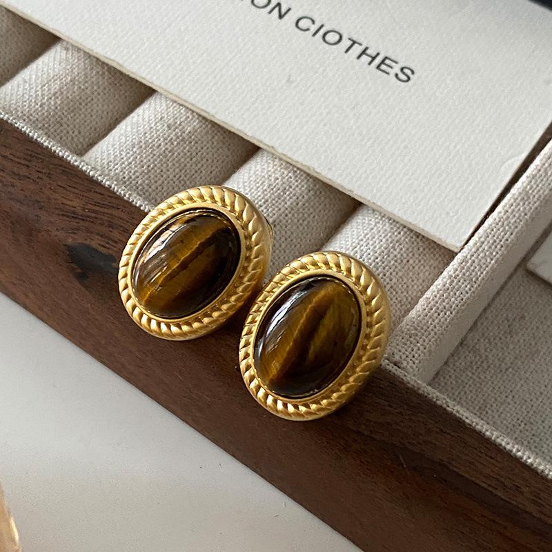 Geometriske ovale øredobber med stift, vridd kantdesign, premium følelse øredobber, middelalderske vintage franske retro øredobber