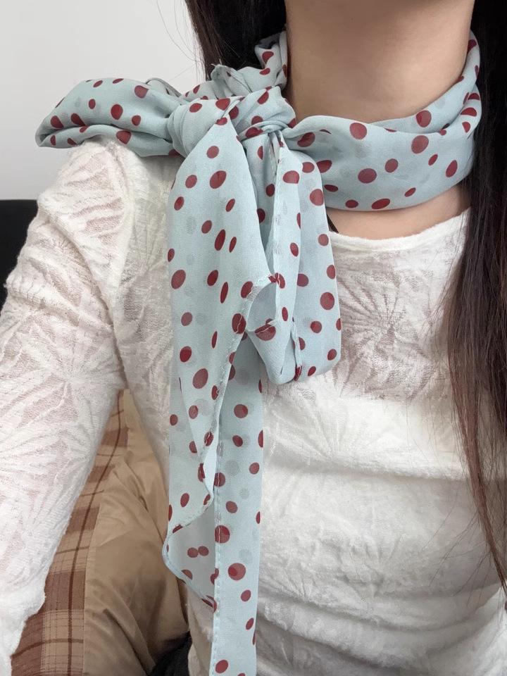 2024 Women's Brown Polka Dot Silk Scarf - Versatile Long Bandana and Tie Neck Accessory
