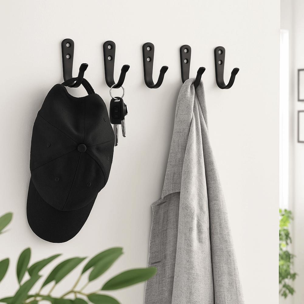 10Pcs Retro Style Wall Mounted Coat Hooks Iron Coat Single Hanger Bedroom Storage
