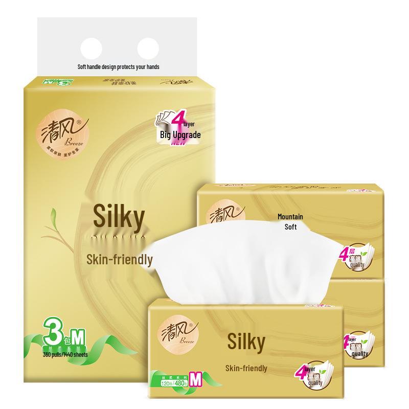 Qingfeng 4-Ply 120-Sheet M-Size Facial Tissues, Household Paper Towels, Affordable, 1 Case