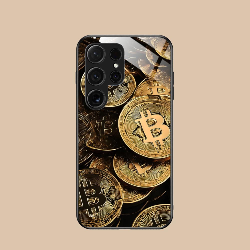 Bitcion Pattern Phone Case for Samsung Galaxy S26 S25 S24 S23 S22 S21 S20 Note20 Plus FE Ultra Glass Protective Cover