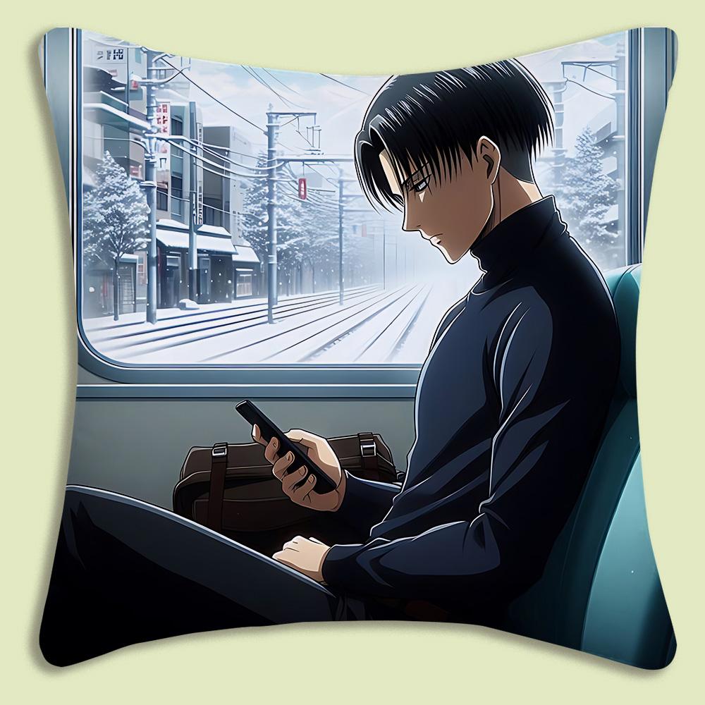 Levi Ackerman Attack On Titan Pillow Covers Cartoon Sofa Decorative Home Double-Sided Printing Short Plush Cute Cushion Cover