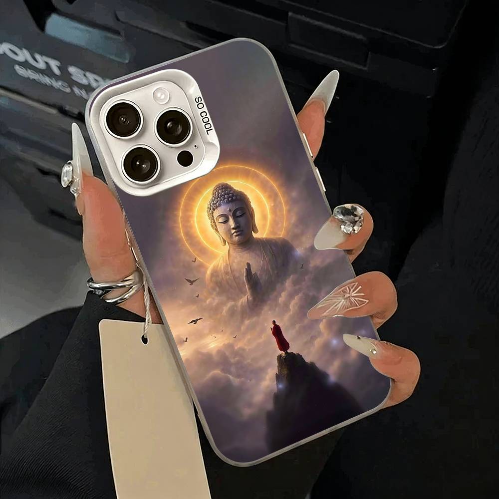 Shakyamuni Buddha Phone Case For iPhone 11 12 13 14 15 16Pro Max Plus white Sliver  Phone Cover