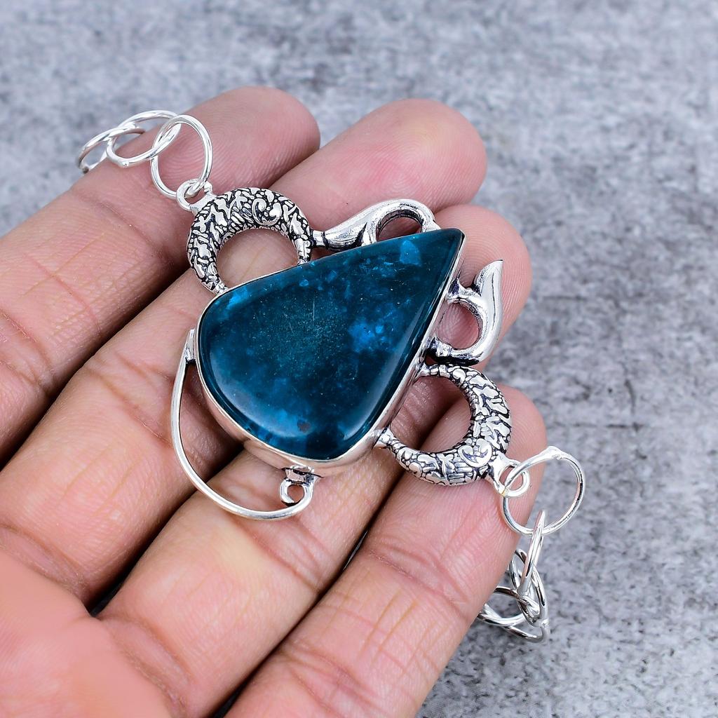 Neon Blue Apatite Gemstone Handmade 925 Sterling Silver Bracelet 7-8" M-2725