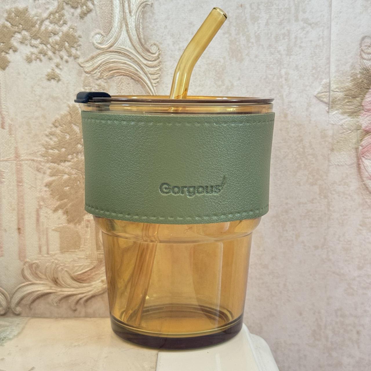 

Бамбуковая чашка с вертикальным узором и крышкой, высокая ценность, стеклянная подарочная чашка с соломинкой, офисная кофейная чашка 400ml