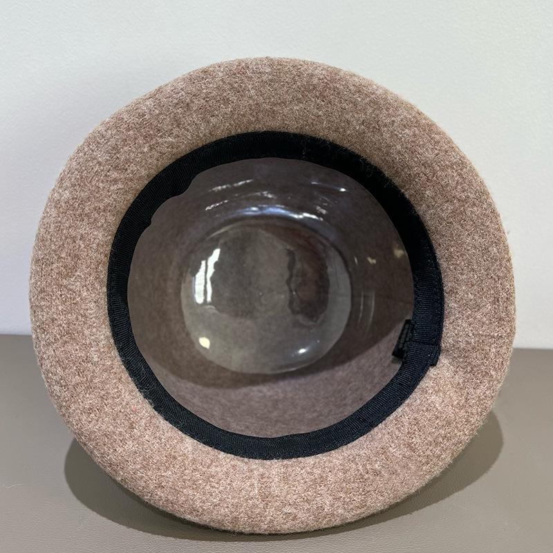 Korean Style Wool Felt Cloche Hat for Women - Retro Autumn/Winter Bow Fisherman's Hat