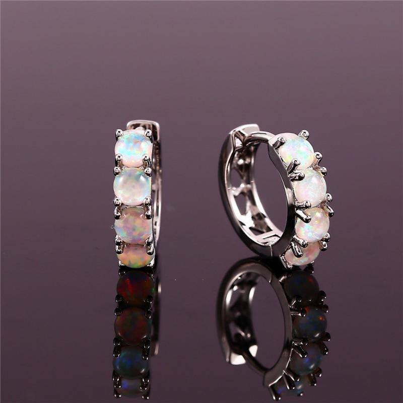 Hot Sale Platinum Blue Opal Ear Buckle European and American Style Four Round Opal Simple Earrings Ladies