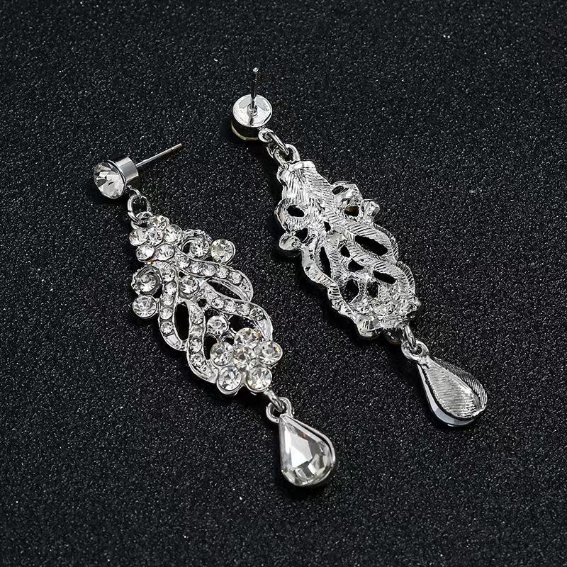 Fashion Crystal Wedding Drop Earrings for Women Silver Color Bridal Dangle Earrings Brides Gifts Birthday Party Jewelry
