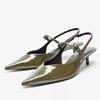 Women's Patent Leather Pumps Pointed Toe Mid Heel, Elegant Ankle Strap Slingback Office Work Shoes with Buckle Design