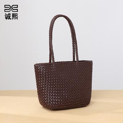New Vegetable Basket, Genuine Leather Women's Bag, Shoulder Tote Bag, Handwoven Bag, Portable Personalized Trendy Underarm Bag.