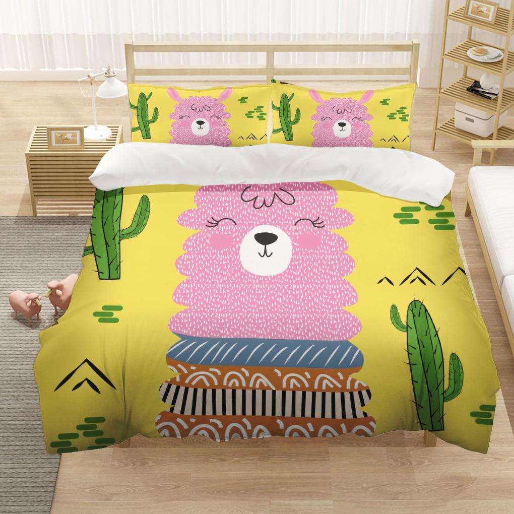 Cartoon Alpaca Duvet Cover King Queen Size Lovely Pet Animal Bedding Set For Kids Fashion Wildlife 2/3pcs Polyester Quilt Cover