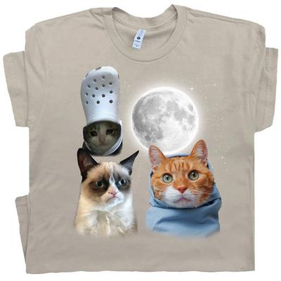 Drei Katzen Vintage Grafik T-Shirts, Retro Katze Mond T-Shirt, Katzenliebhaber, Lustiges Katzen-T-Shirt, Oversized Gewaschenes T-Shirt, Meme T-Shirt, Hässliche Shirts
