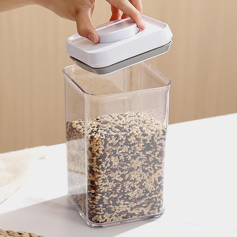 Müsli-Behälter Küche Andrückbare Luftdichte Gläser Klarer Stapelbarer Behälter für Reis Getreide Hausbäcker Vorratskammer-Organisatoren Trockenfrüchte