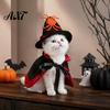 Festive Pet Cloak And Hat Set 1 Halloween Cat Witch Costume, Black Cape Wizard Hat, Moon Adjustable Star Pointed for Cats Small Medium