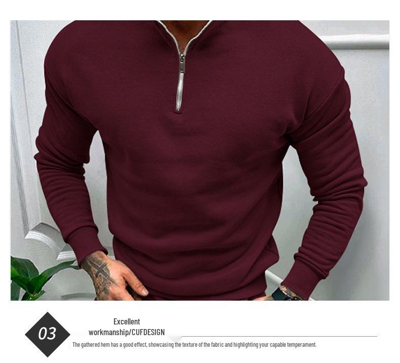 Men's Casual Fleece-lined Half-Zip Stand Collar Sweatshirt