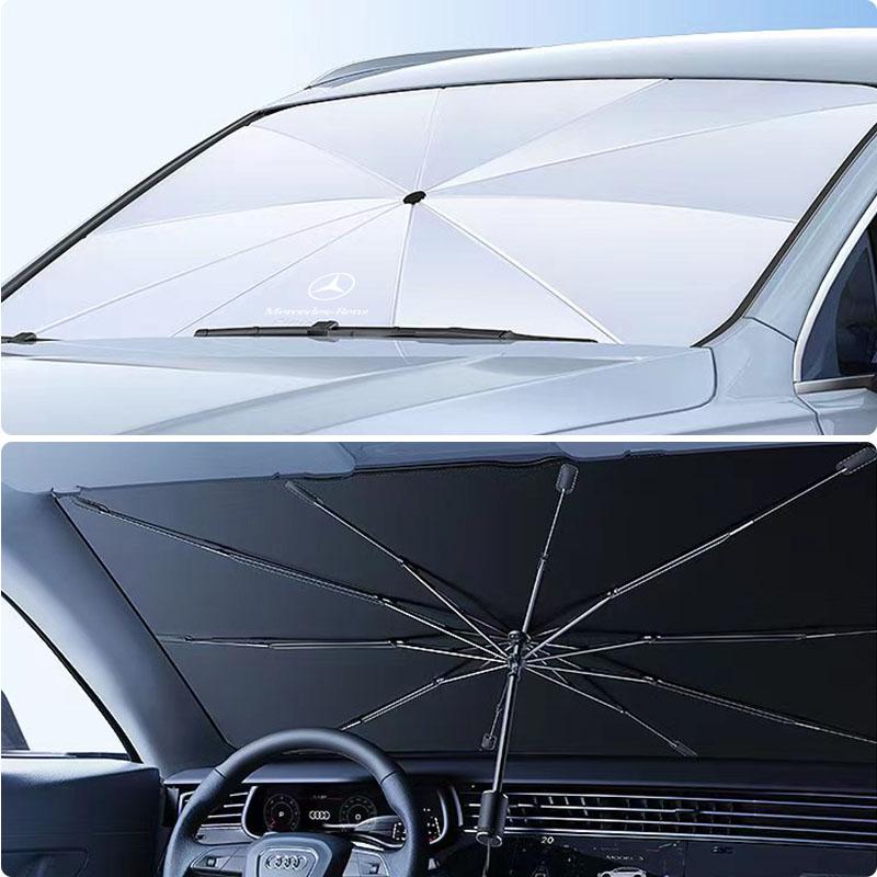 Car Windshield Sun Shade Umbrella Foldable Car Sunshade Cover For Mercedes Benz AMG W212 W205 W246 W177 W176 W213 GLC GLE GLS ML Welcome Laser Lamp