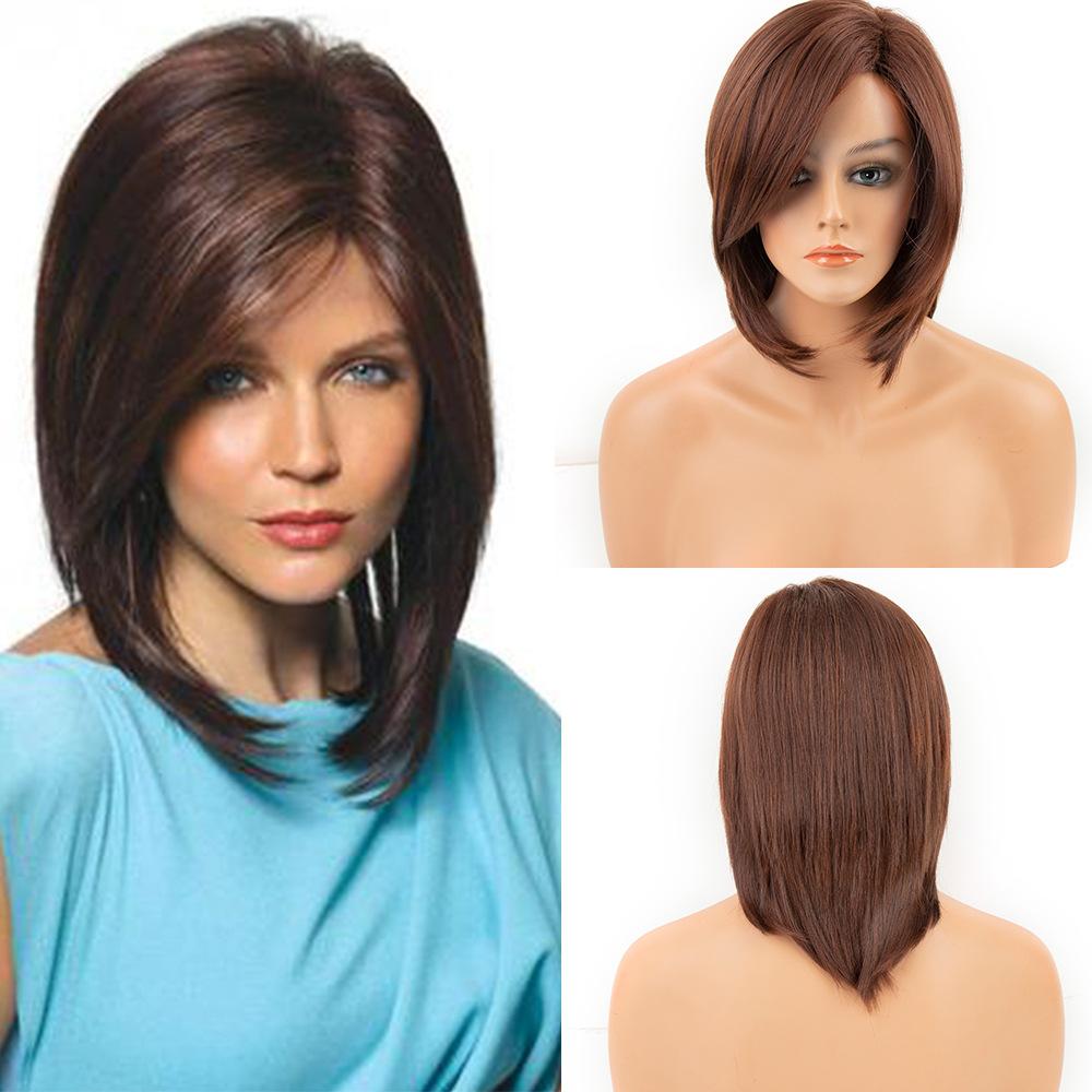 

Длинные прямые волосы с косой челкой и синтетическим париком-ободком коричневый