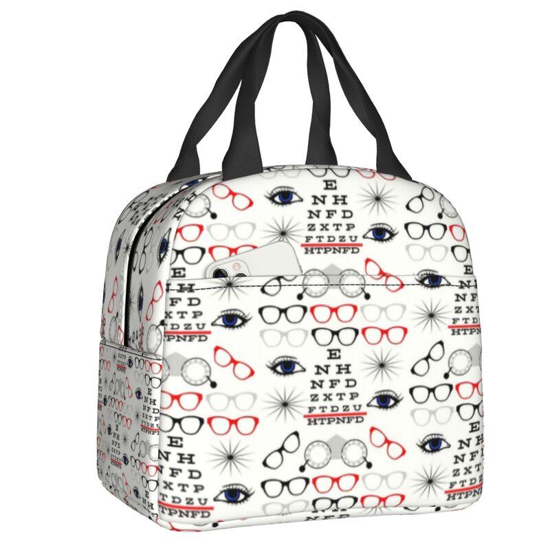 Custom Funny Glasses With Eye Test Chart Lunch Bag Women Optician Optometrist Warm Cooler Insulated Lunch Boxes for Adult Office