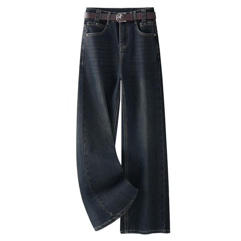 

Женские джинсы Ancola Red с высокой талией и флисовой подкладкой - стиль весна/осень 2024, свободные широкие и прямые штанины. XL