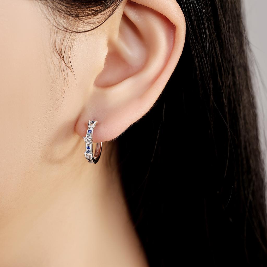 S925 Silver Blue Butterfly Insects Earrings Hoop Earrings Women Jewelry Trendy Anniversary Gifts