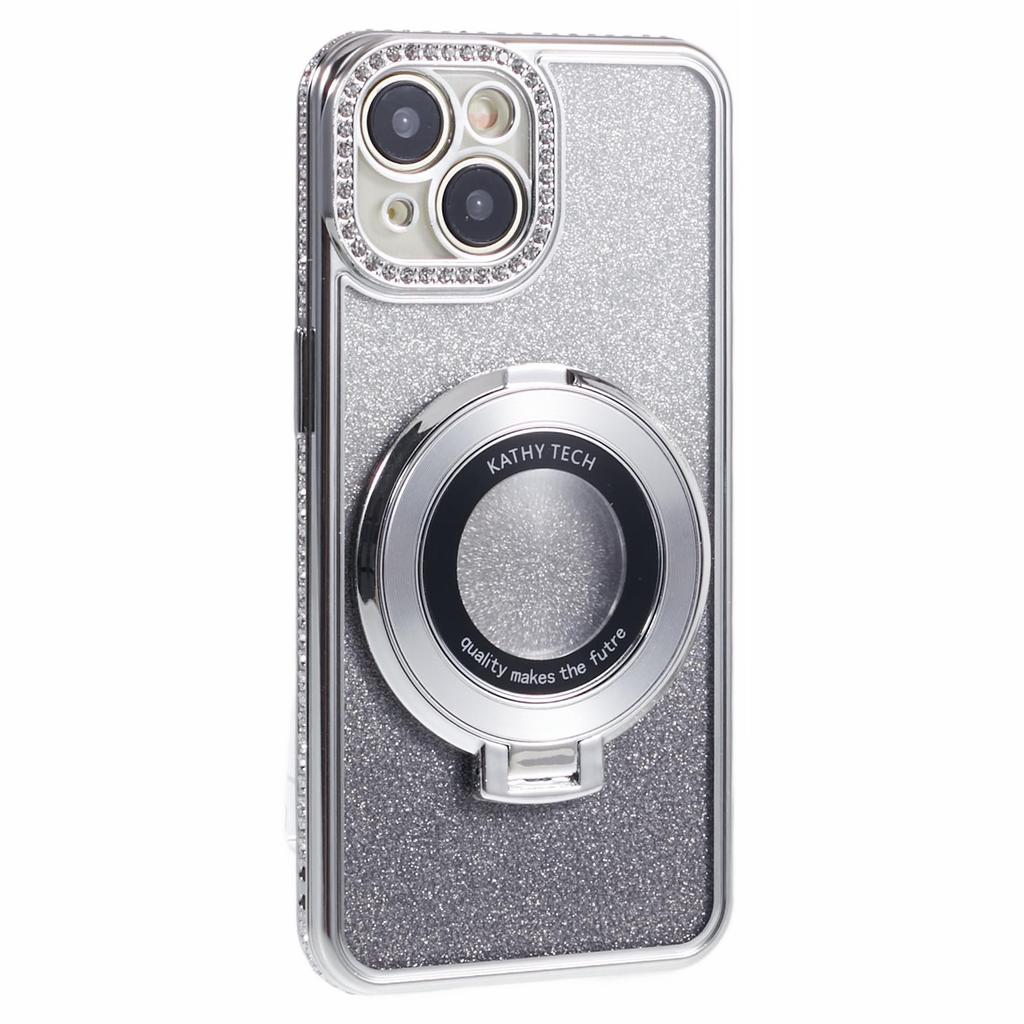 For iPhone 14 Plus TPU Case Gradient Design Kickstand Phone Cover with Rhinestone Ornament