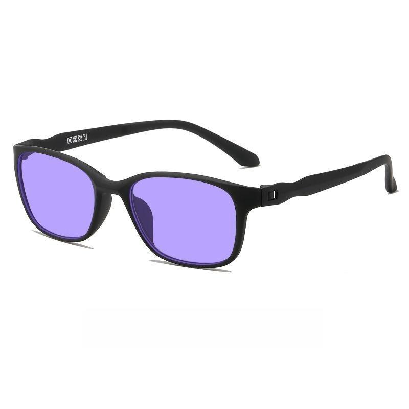 Classic Square Frame Anti-Blue Light Glasses Ultra-light TR90 Frame Non-Prescription Eyeglasses (Brown/Purple/Blue Lenses)