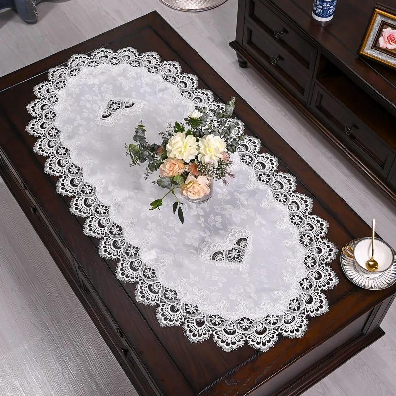 Tea Table Cover Oval Table Dining Tablecloth Europe Embroidered Flower Fabric Living Room Coffee Table Placemat Home Decoration