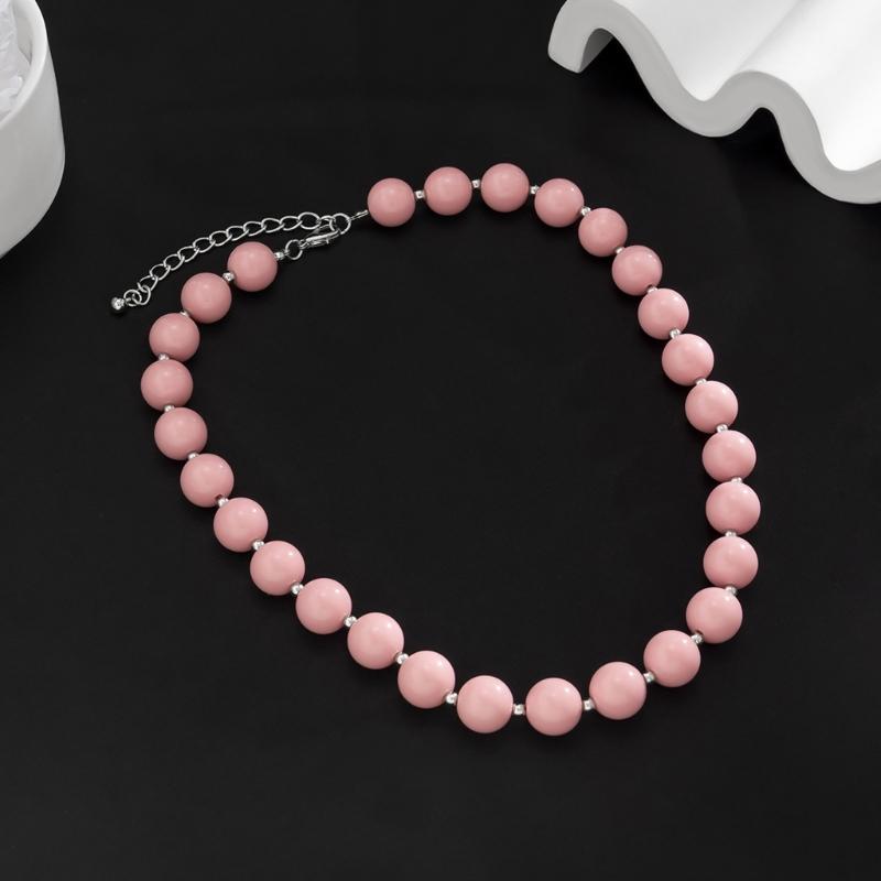 Handmade Pink Acrylic Beaded Necklace Fashion Choker Necklace Neck Chain Simple Clavicle Chain Statement Jewelry