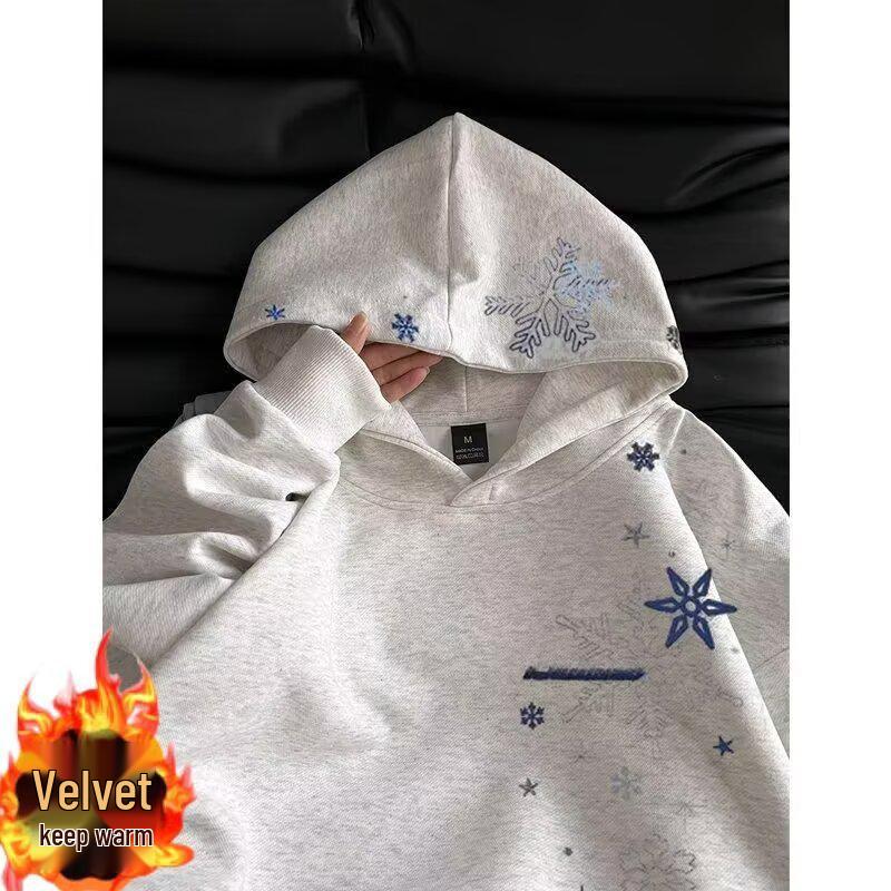 

2025 Unisex Embroidered Velvet Hoodie: American Style, Thick, Loose-Fit for Autumn and Winter L сірий колір