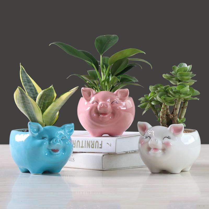 Simple Nordic Cartoon Animal Succulent Flower Pot Ceramic, Creative Gardening Water Flower Potter Home Decoration Ornament