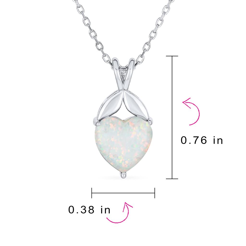 Romantic Opalence Simple Bridal Gemstone White Prong Set Created Solitaire Opal Heart Shape Pendant Necklace for Women Sterling Silver October