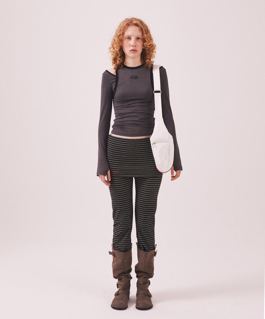 Minasu Brushed Striped Skirt Pants_Black