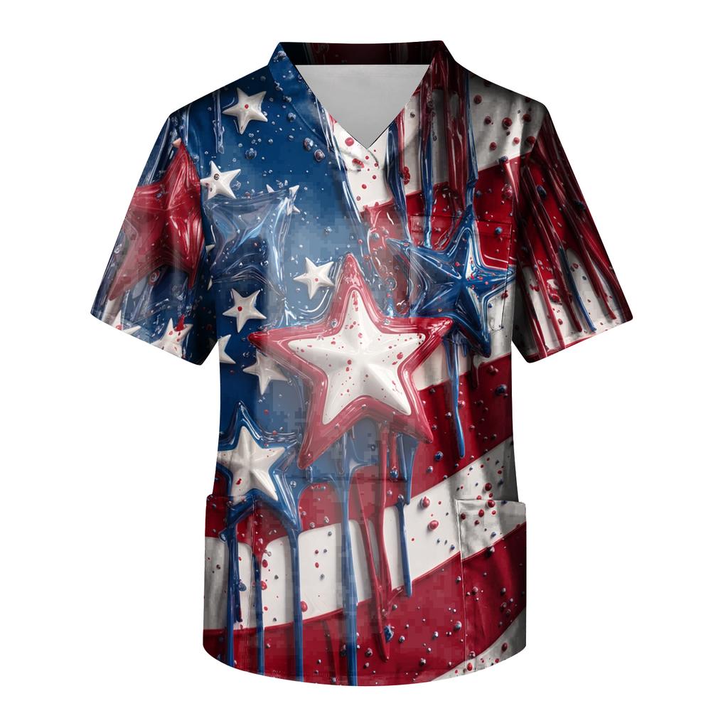 Men's Short Sleeve V-Neck  Print Chest Pocket Care Top