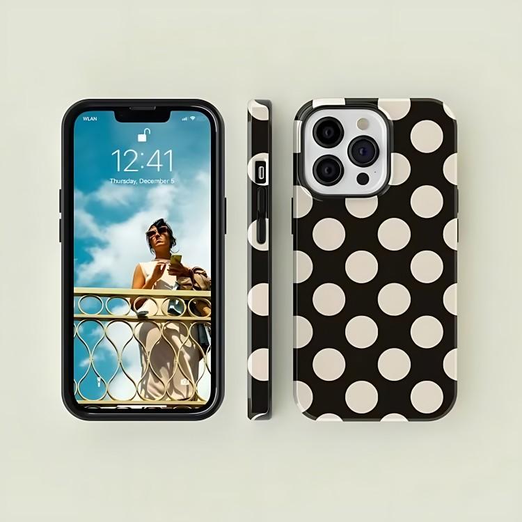 Polka-dotted Black with Phone Case for iPhone 17 17e 16e 16 15 14 13 12 11 X XS XR XSMAX 7 8 Air Pro Max Plus Double-layer Cover