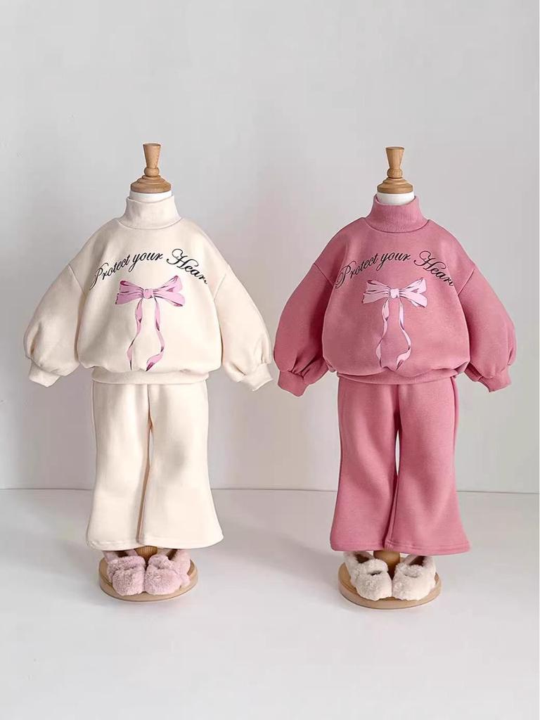 Girls' Winter Two-Piece Set: Princess-Style Velvet Hoodie & Flare Pants