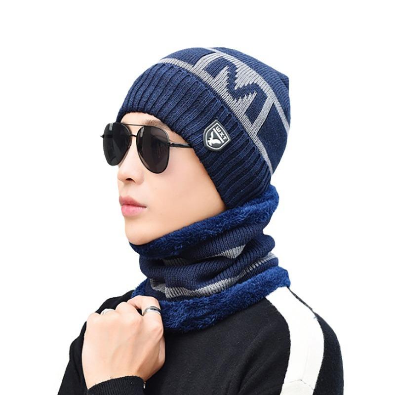 Gorro de invierno para hombre joven cálido grueso tejido de lana moderno de terciopelo algodón de invierno cubierta para el frío