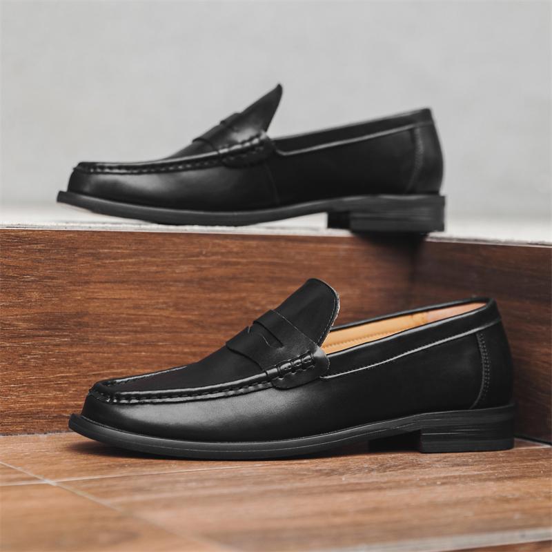 Men's Hand Stitched Leather Slip on Shoes Business Formal Loafers Wedding Party Driving Footwear Leisure Official Casual Flats