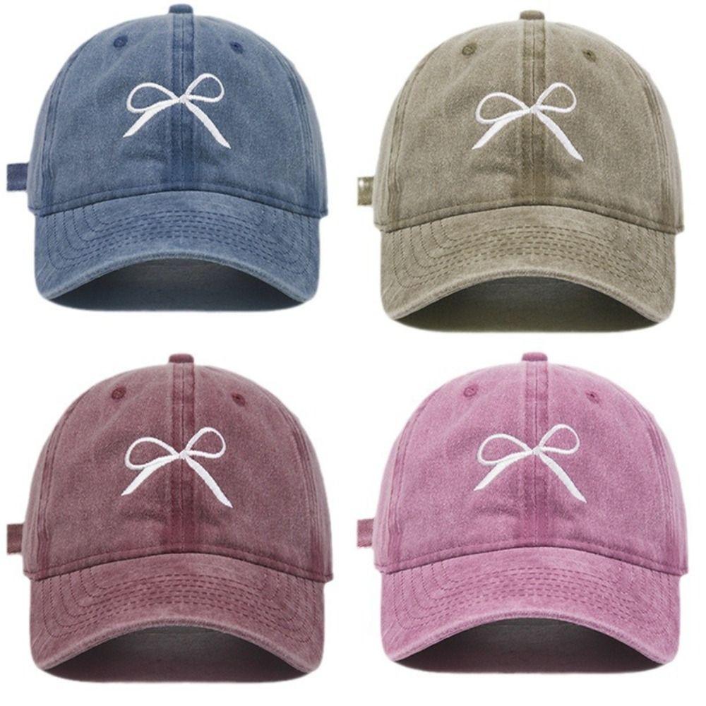 

Vintage Bowknot Embroidery Baseball Caps Adjustable Baseball Hats Sunscreen Hats For Women Man рожевий