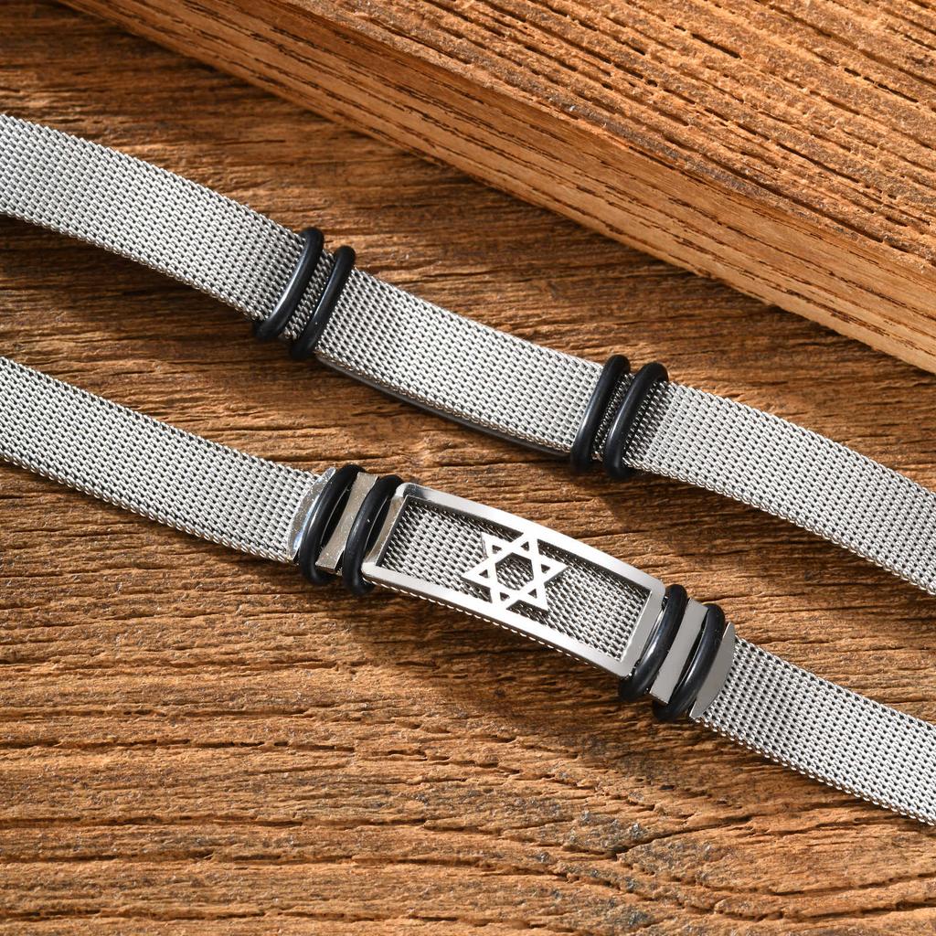 Vnox Stainless Steel Hexagram Star Bracelet for Men Boys, Star Mesh Watch Strap Bangle Adjustable Wristband Fashion Jewelry Gift
